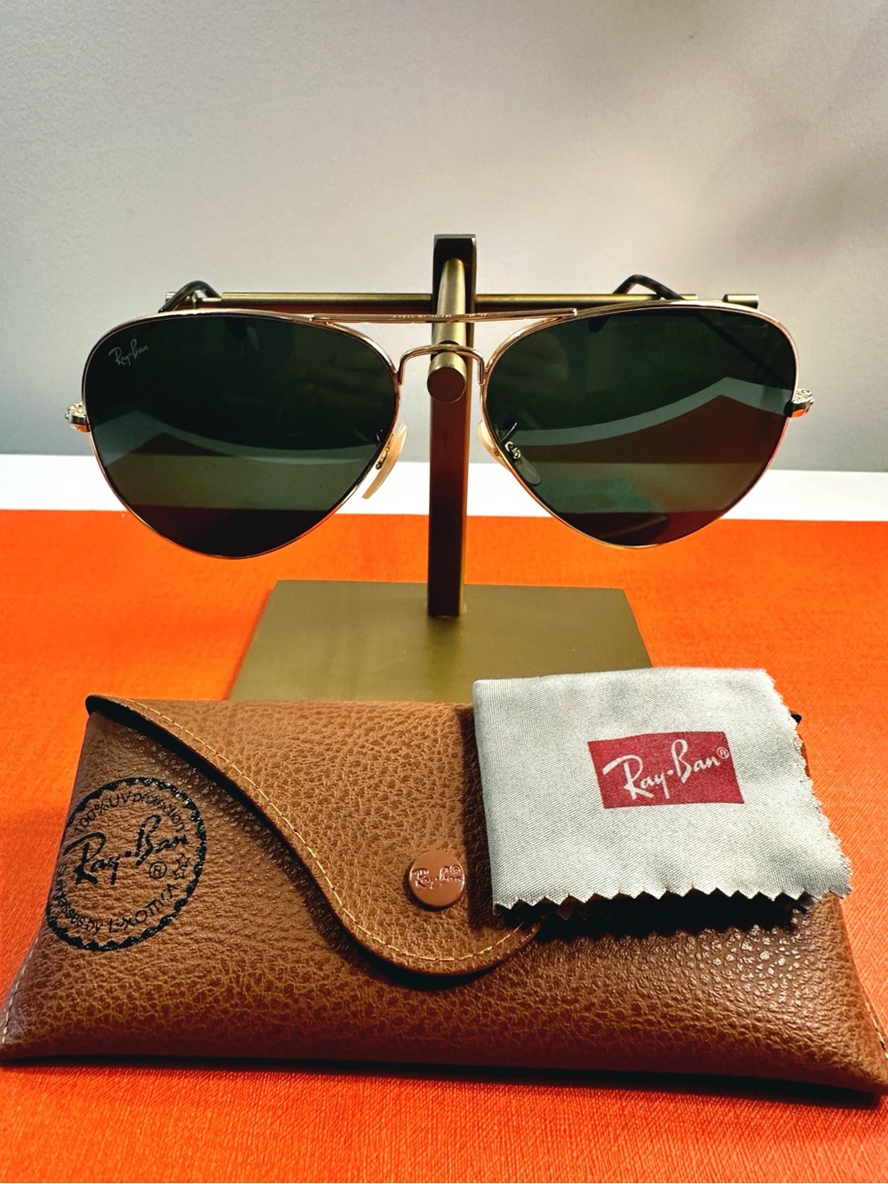 Ray-Ban RB3025 Aviator Large Metal Gold Green Sunglasses 58mm - LIKE NEW